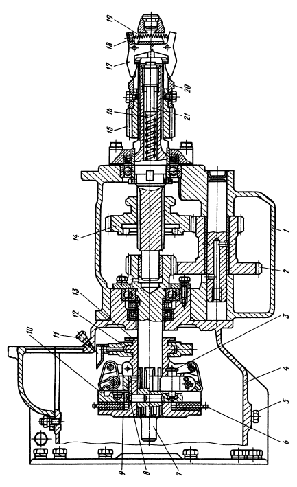 Рис. 53. Сцепление, редуктор и механизм включения Рис. 53. Сцепление, редуктор и механизм включения Т-130М