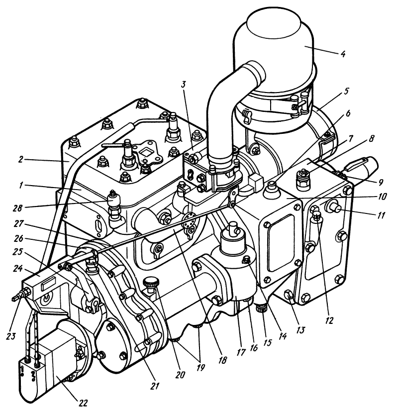 Рис. 43. Пусковой двигатель П-23У Рис. 43. Пусковой двигатель П-23У Т-130М